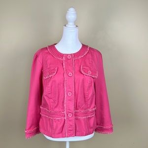 Live a Little Pink Stretch Denim Jacket SZ Large